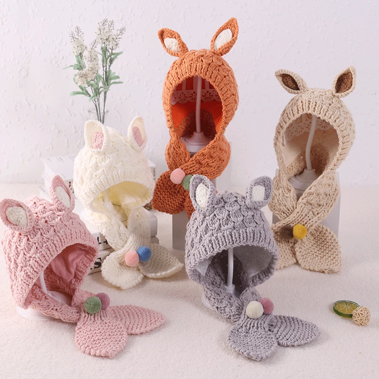 

Baby hat scarf winter new boys girls knitted handmade woolen hat baby hat bib set beanie baby accessories scarf kids hat