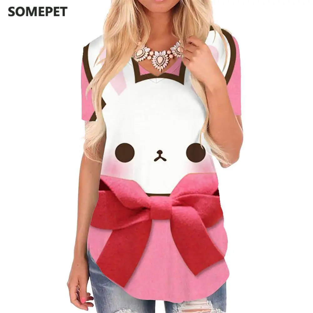 

SOMEPET Rabbit T-shirt women Animal V-neck Tshirt Lovely Shirt Print Kawaii T-shirts 3d Womens Clothing Punk Rock Casual Tops
