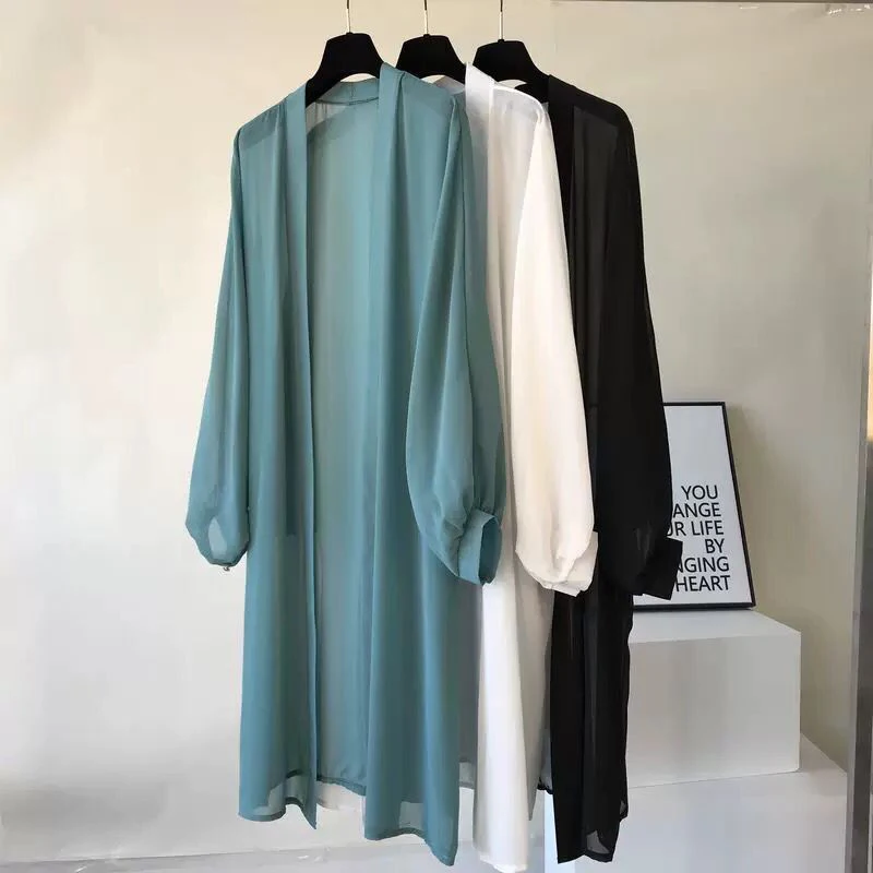 

2021 Summer Cardigan Sweet Lady Straight Chiffon Shirt Fashion Hollow Out Sunscreen Lady Clothing Beach Shirts Women Tops