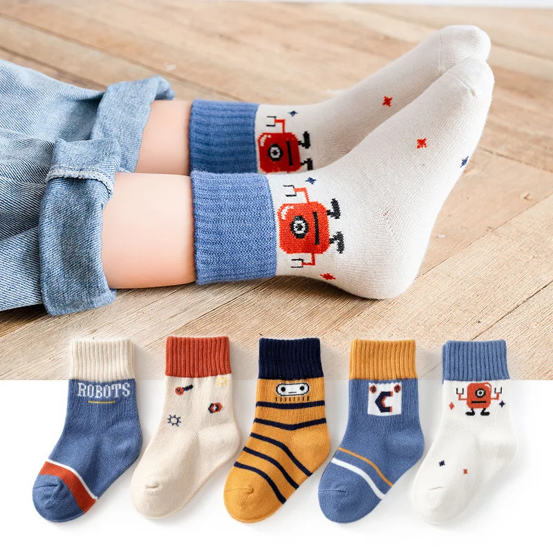 Calcetines absorbentes para ni&ntilde;o y ni&ntilde;a, medias transpirables de alta calidad, para primavera y oto&ntilde;o, de 1 a 12 a&ntilde;os, 5 par/lote-3
