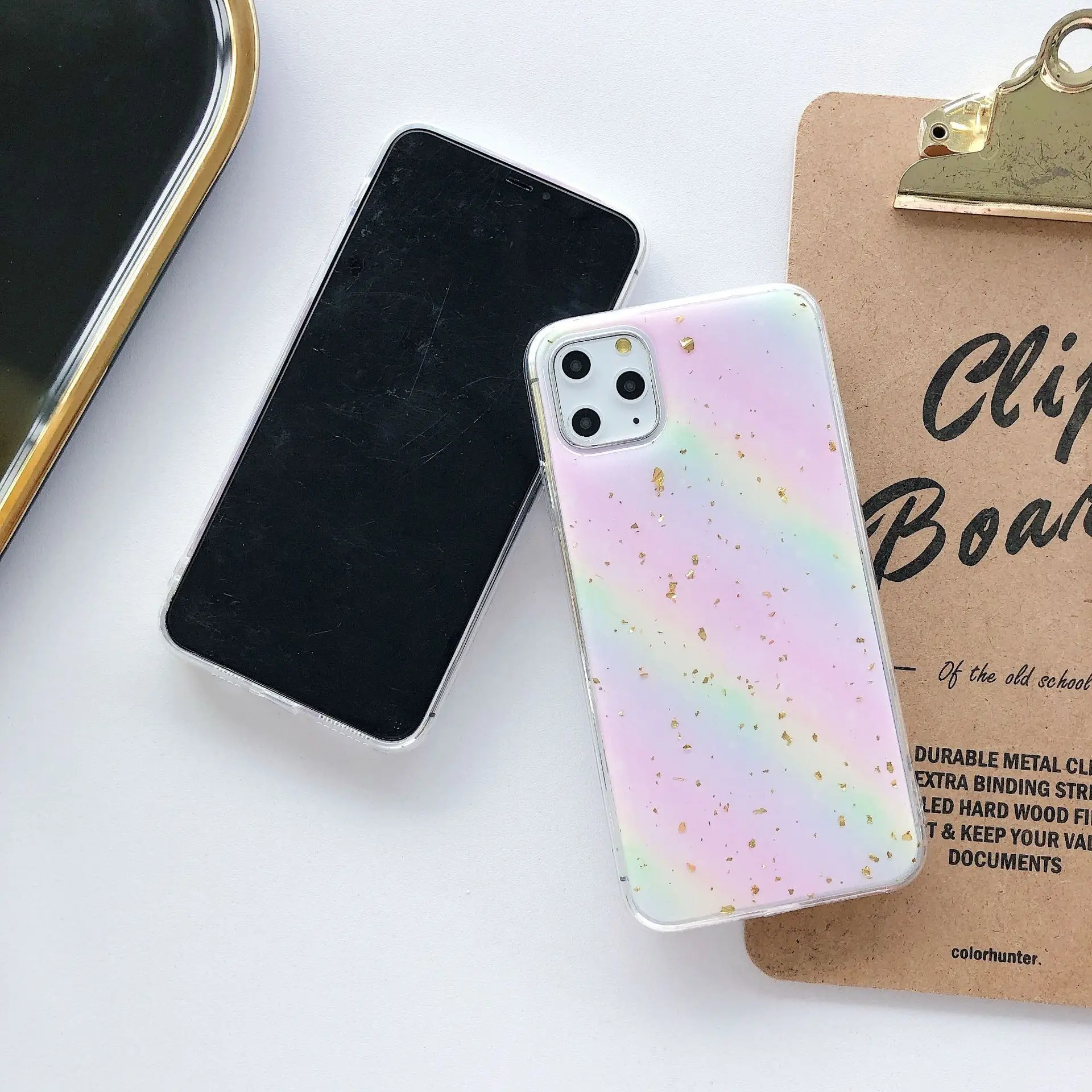 Синий цветок Золотая фольга чехол для телефона iPhone 11 Pro Max X XS 7 8 6 6s Plus XR Мягкая