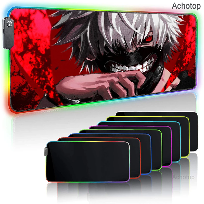 anime tokyo ghoul rgb mouse pad large mousepad xxl led carpet laptop keyboard gaming mause pad office desk manga kaneki ken mat free global shipping
