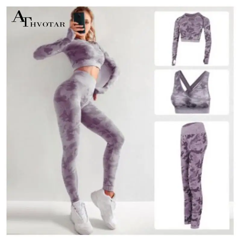 

ATHVOTAR Yoga Women Sets Sweat-Absorbent Tummy Control Workout Outdoors Sport Suit for Fitness Printing Set Woman 2 Pieces