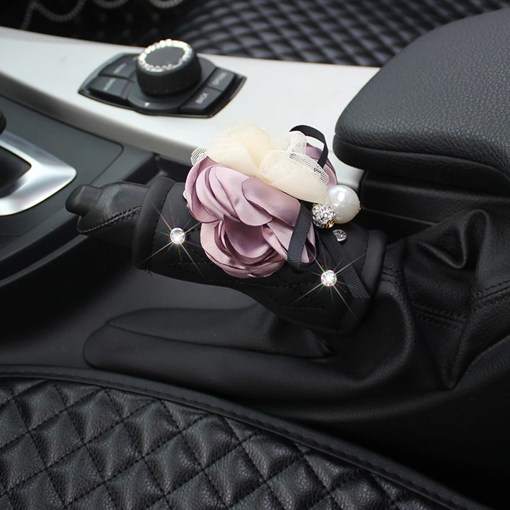Handbrake Grip Чехол рулевого колеса автомобиля коробка для салфеток с цветами Солнцезащитный козырек CD сумка для хранения подголовник поясная подушка Шестерня переключения воротник для женщин автостайлинг - Название цвета: Handbrake Grip