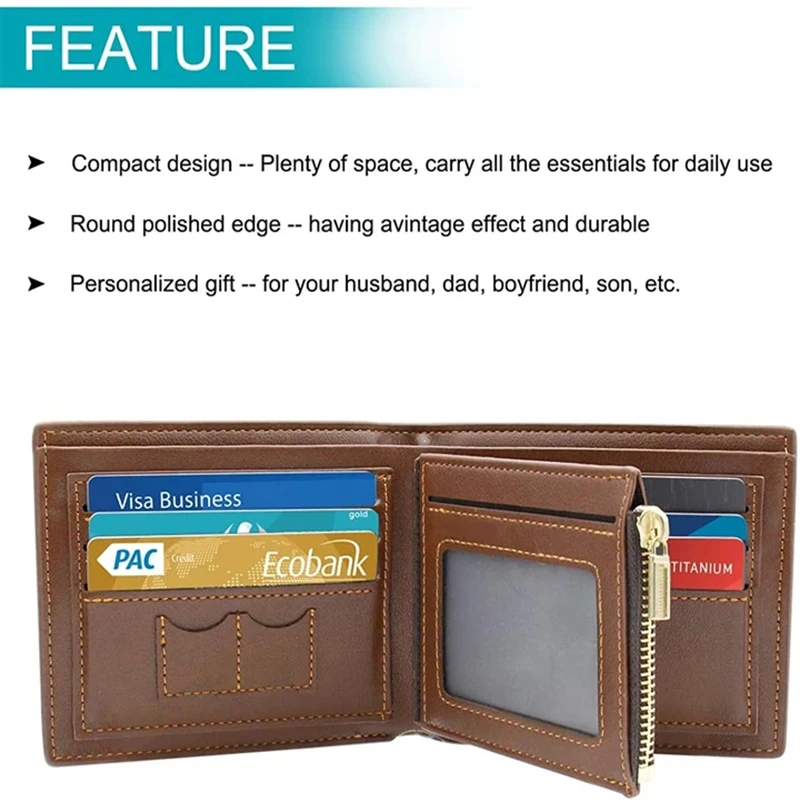 New Custom Name Corner Monogram Initial  Mens Personalization Tri-Fold PU Leather Purse Custom Engraving Wallet Name Wallet