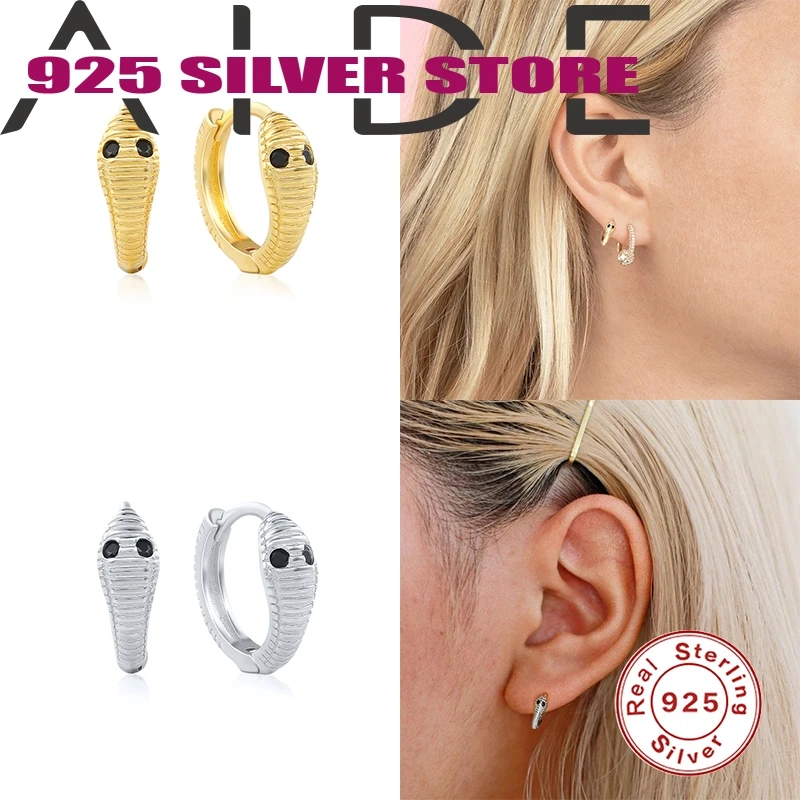 

Aide Genuine 925 Sterling Silver Hoop Earrings Snake Vintage Creative Huggie Earring For Women Fine Jewelry pendientes W5