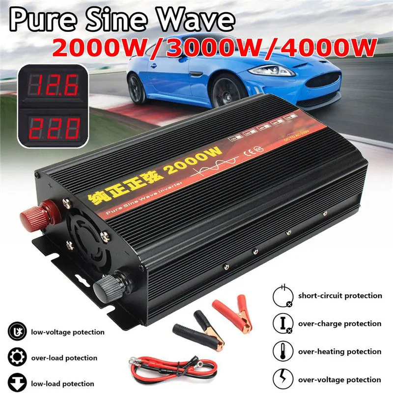 

Inverter 12V/24V 220V 2000/3000/4000W Voltage transformer Pure Sine Wave Power Inverter DC12V to AC 220V Converter+2 LED Display