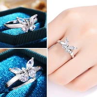 fashion lovely butterfly insect shaped crystal rhinestone zircon ladies ring with aaa cz for women party wedding jewelry