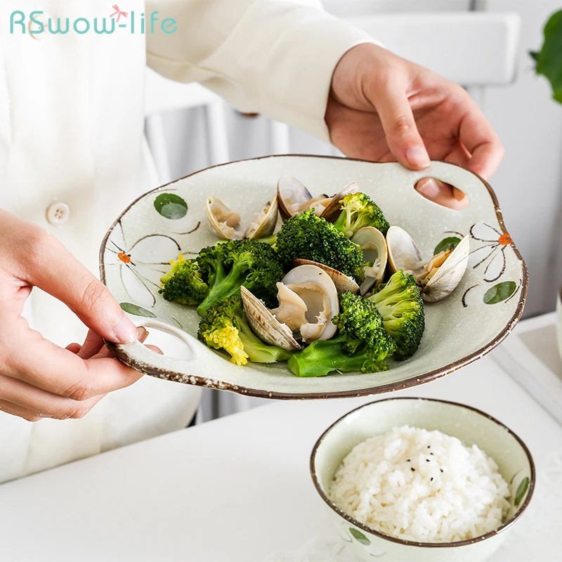 Керамическая посуда в японском стиле с ромашкой столовое блюдо сервировочное