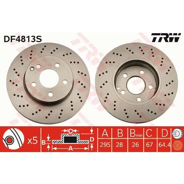 Диск тормозной MERCEDES W204/W212 09- передний D=295мм.с перфорацией TRW DF4813S | Автомобили и