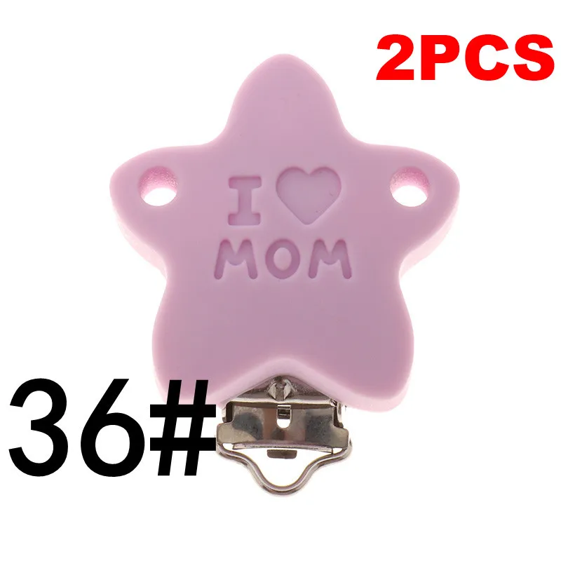 Mom-36 Sweet Lilac Fkisbox 2pcs Mouse Pacifier Clip Silicone Bead Baby Teether& Plastic Teething Accessories Nipple Clasps Toy DIY Round Koala - Цвет: Mom-36 Sweet Lilac