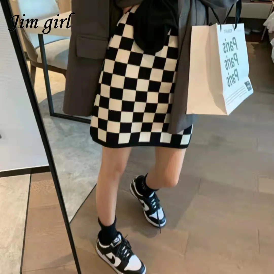 

Vintage Goth Black Brown Plaid Mini Skirt Women Streetwear High Waist Bodycon Split Skirts Korean Harajuku Summer Pencil Skirts