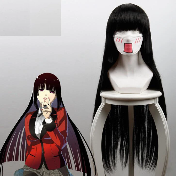 

100cm Anime Kakegurui Compulsive Gambler Jabami Yumeko Black Long Wig Cosplay Costume Heat Resistant Synthetic Hair Women Wigs