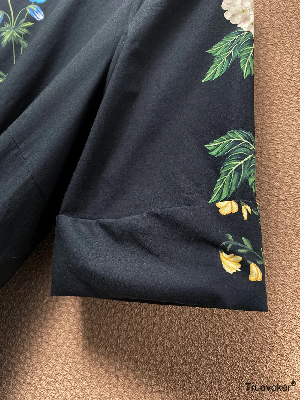 

Runway New Summer 2021 Cotton Dress Lady Dark Blue Flower Print Mid Calf Length Resort Vestidos