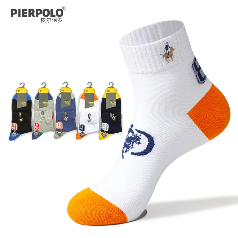 

2021 New Pier Polo Jacquard Embroidery Cotton Men's Gift Socks Breathable Absorb Sweat Sport Casual Crew Man Socks Wholesale