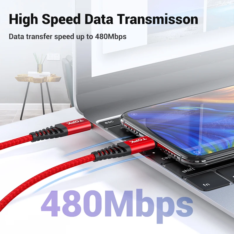 TOPK 1 м 60 Вт USB Type C кабель к для Samsung S10 Xiaomi Oneplus PD QC3.0 быстрой зарядки и передачи