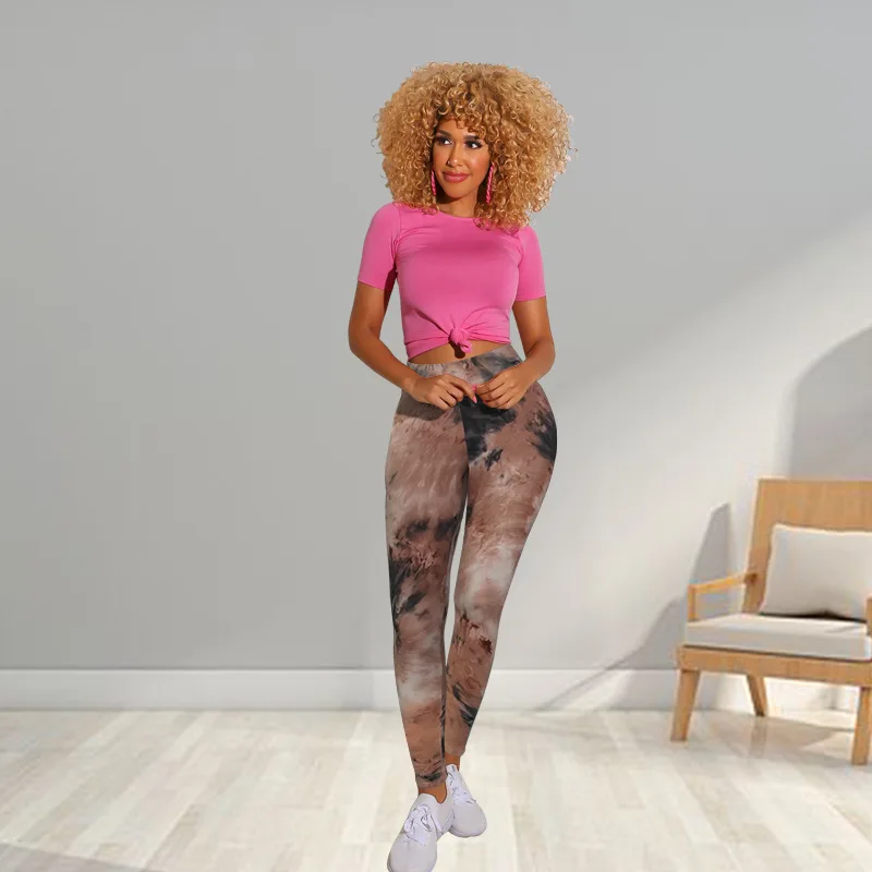 

Tie-Dye Yoga Pants Hip-Lifting High-Waist Leggings Moisture-Absorbing Running Fitness Trousers Summer Tights Gym Clothing Ladies