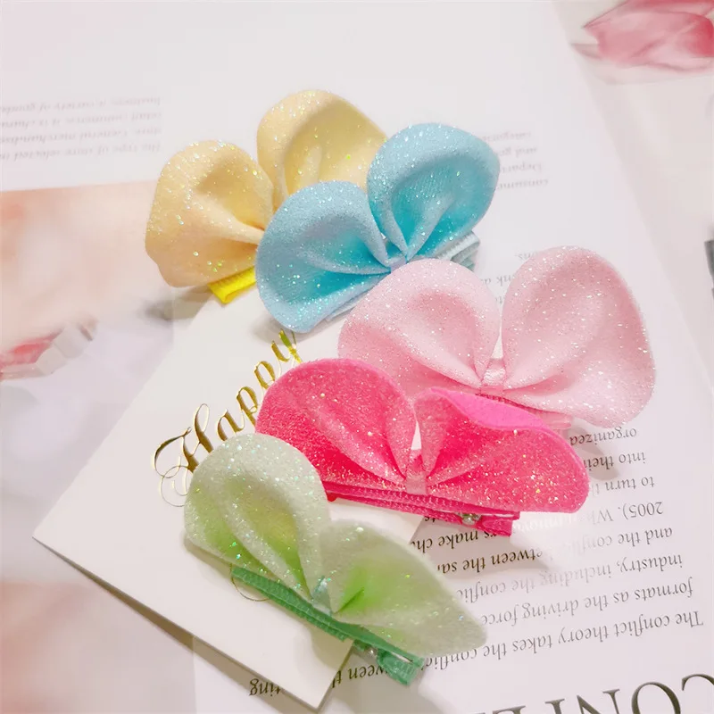 

2pcs Candy Color Glitter Ears Hair Bows Clips Mini Bowknot Standing Hairpin Children Side Grips Styling Headwear Headdress