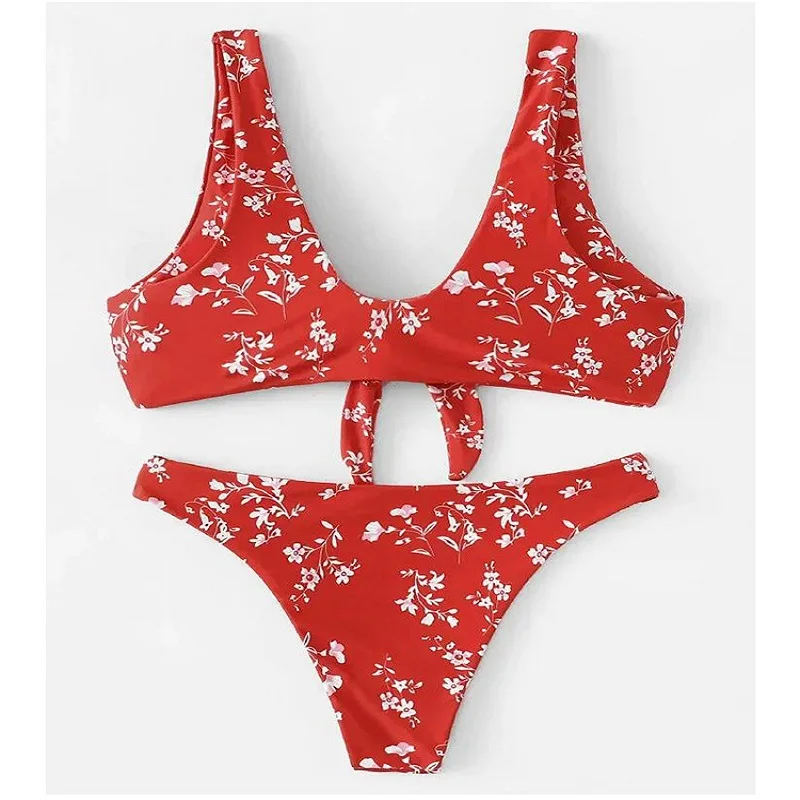 Женский купальник бикини с заниженной талией и бантом спереди|Купальники| |