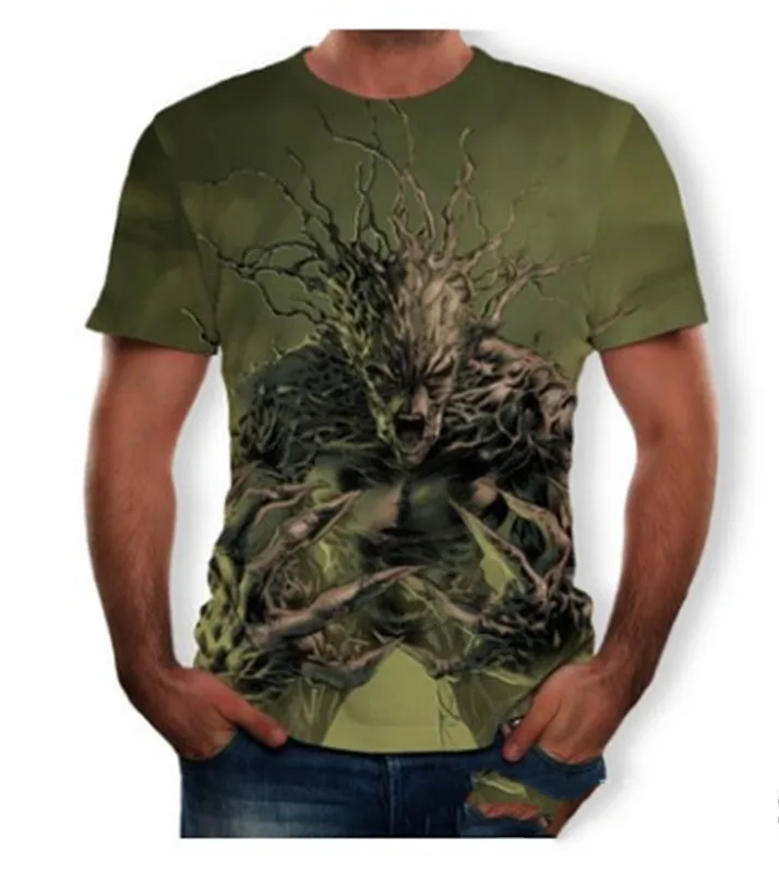 Летняя новая 3D Футболка Мужская Уличная Досуг печатная черная с коротким рукавом