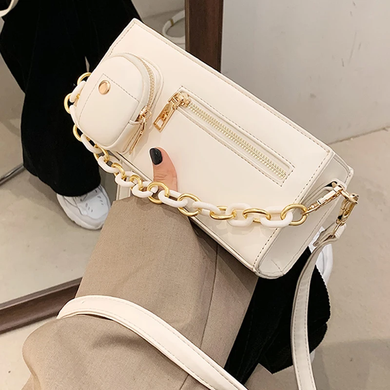 

Solid Color Pu Leather Cross-Body Bags for Women 2021 Summer New Fashion Personality Shoulder Pack Ladies Handbags and Purses