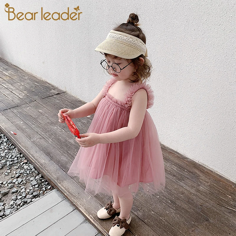 Bear Leader Girls Dress 2022 Summer Mesh Sling Clothes Solid Princess Toddler Tutu Dresses Baby Girl | Детская одежда и обувь