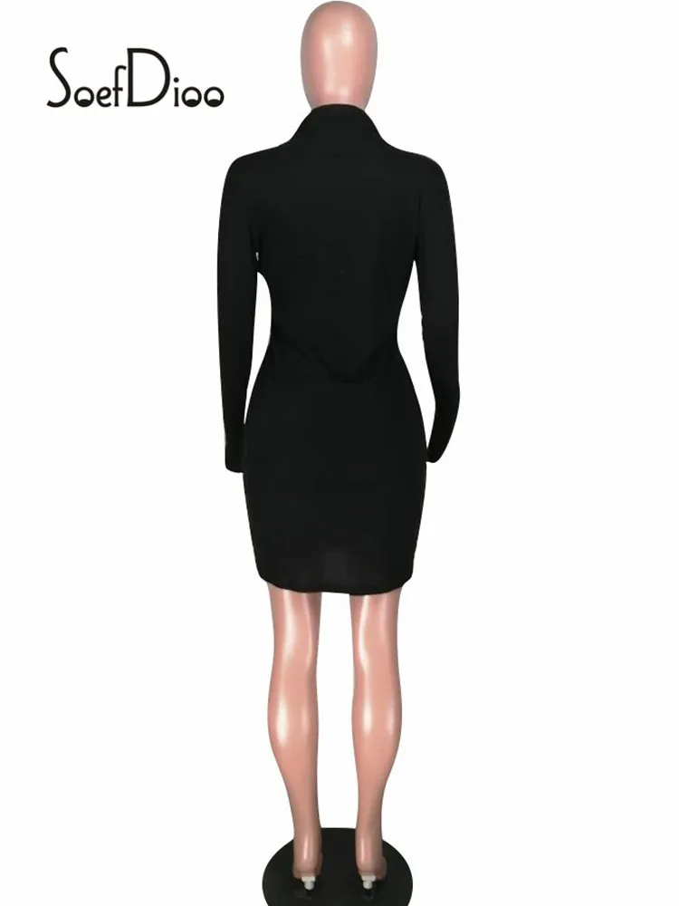 

Soefdioo Ribbed Solid Color Zipper V-Neck Bodycon Dress Women Sexy Long Sleeve Mini Dresses Autumn 2021 Elegant Party Clubwear