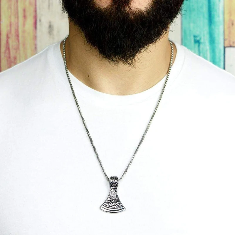 Мужское ожерелье Скандинавское с топором головой норсе викингом тором Odin Loki