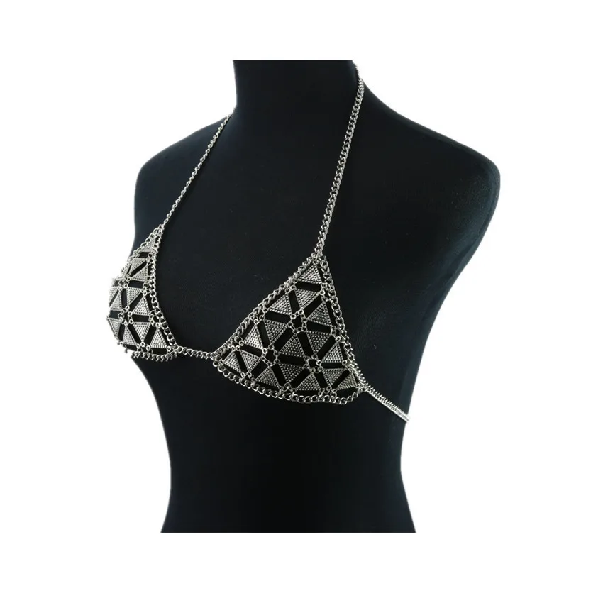 

Sexy Metal Rhinestone Bralette Bra BodyChain for Women Exquisite Hollow Geometric Triangle Bikini Bra Necklace Bijoux Jewelry