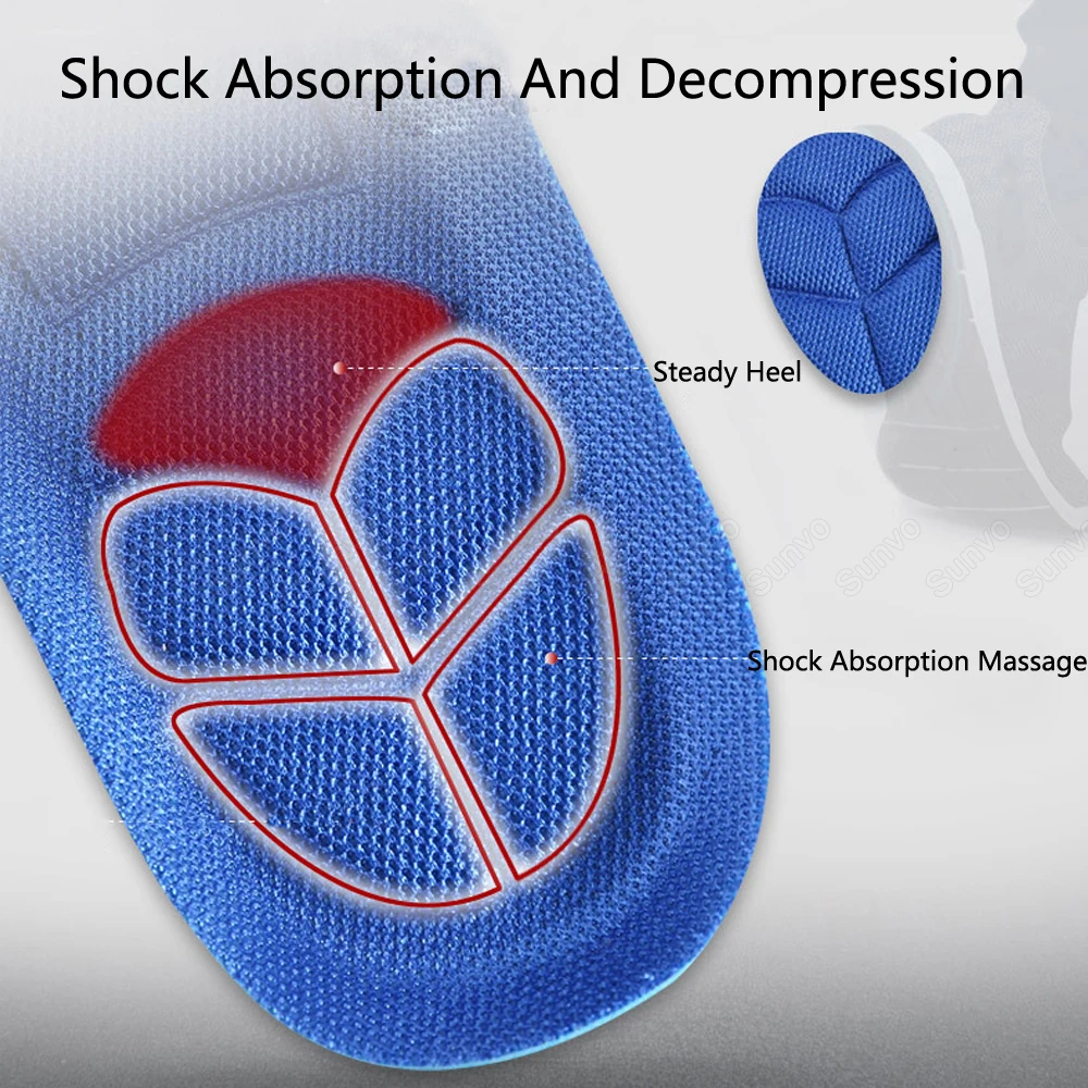 Sunvo Elastic Shock Absorbing Sports Insoles for Shoes Men Women Breathable Sneakers Inserts Memory Foam 3d Feet Massager Insole