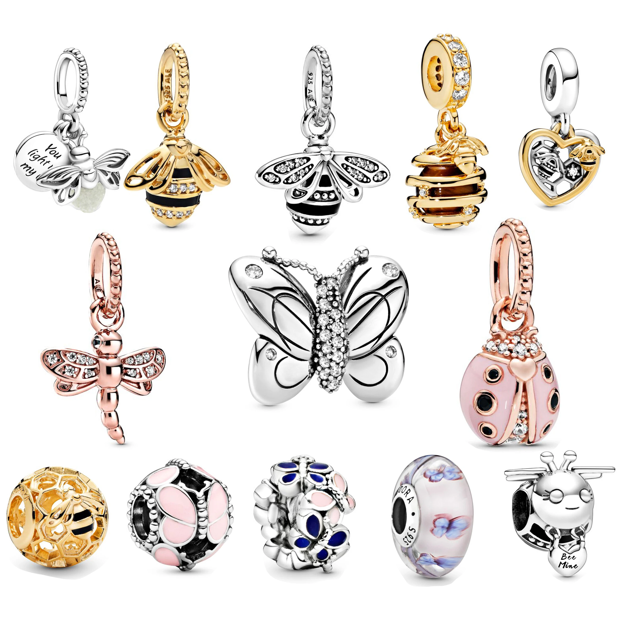 

Hot Sale Jewelry for Women Pandora 925 Original Bracelet Beads insect Bee Butterfly Abalorios Pulseras DIY Charms Fit Beads