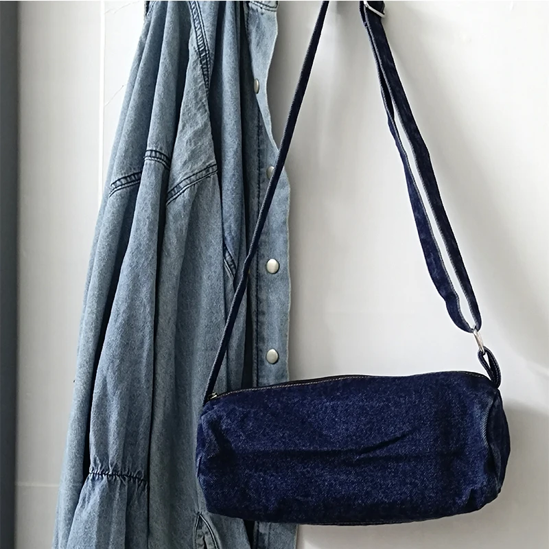 

2021 New Denim Cylinder Crossbody Bags Postman Bag Women's Single Leisure Messenger Bag Fashion Design Satchel Bag For Women