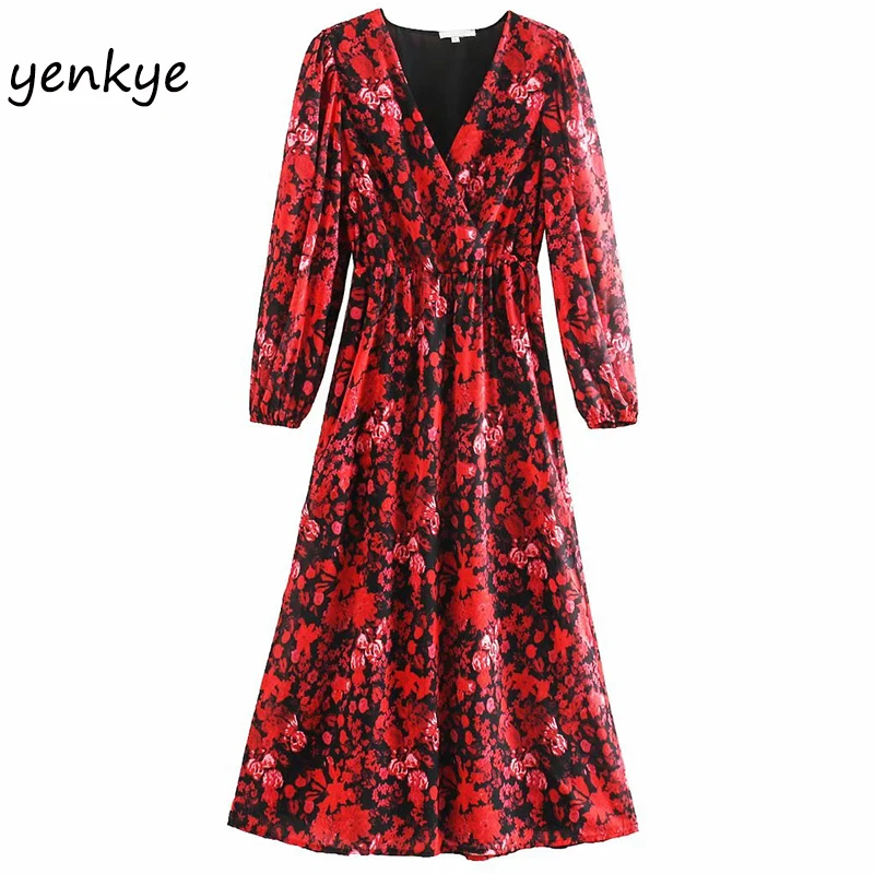 Струящееся летнее платье 2020 женское Красное длинное с цветочным принтом