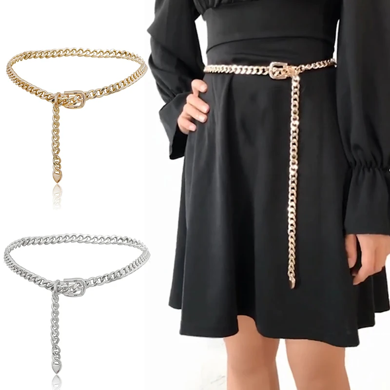 

1PCS Elegant Ladies Waist Chain Metal Chain Belt Wild Thin Waistband Women Dress Decoration Belts Bohemian Slim Belt