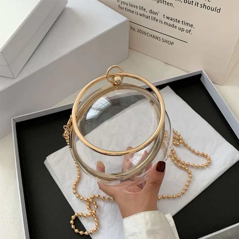 

Round Ball Clear Purse Acrylic Box Evening Clutch Bag Transparent Handbags Y3NE