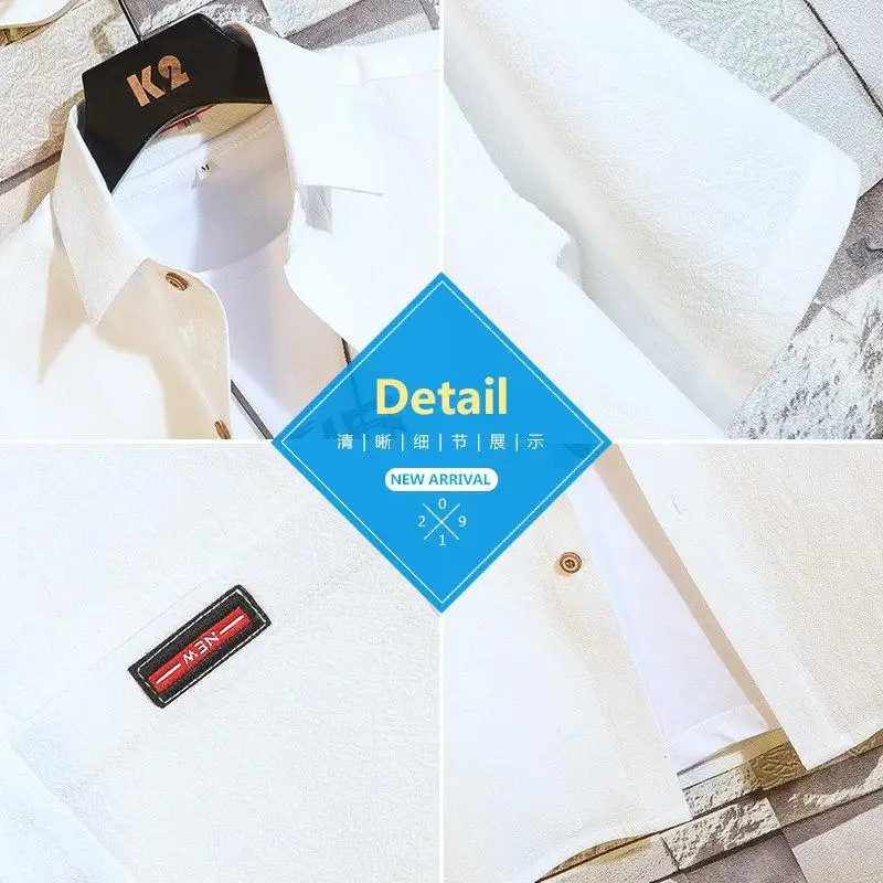 Cotton Men's Shirt Short Sleeve Japanese Fashion Button Up Shirt Summer Thin Casual Streetwear Slim Fit Coat Black Male Clothes