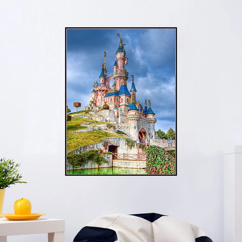 

Алмазная 5D Вышивка крестиком, картина с изображением замка, мозаика из круглых страз, ручная работа, Подарочная картина для домашнего декор...