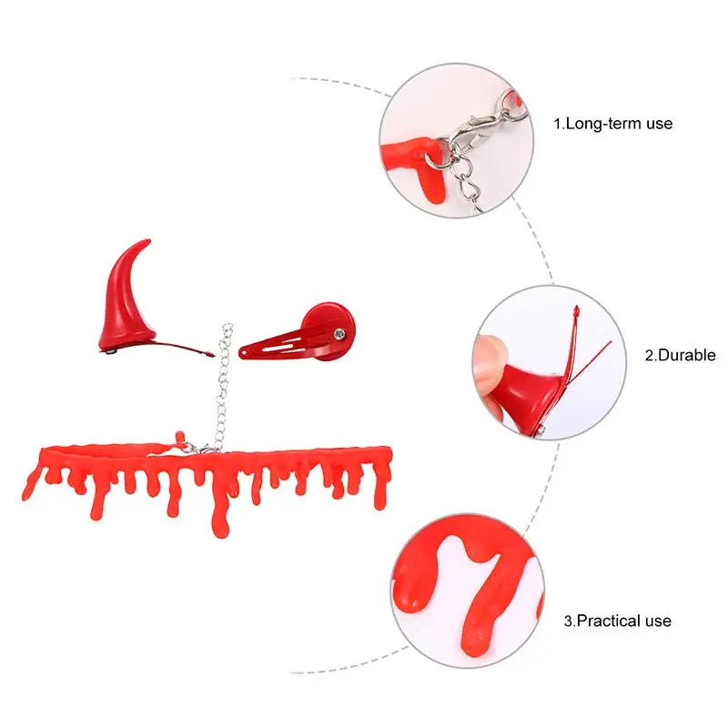 3 шт. регулируемый комплект ожерелья в форме дьявольского рога на Хэллоуин с