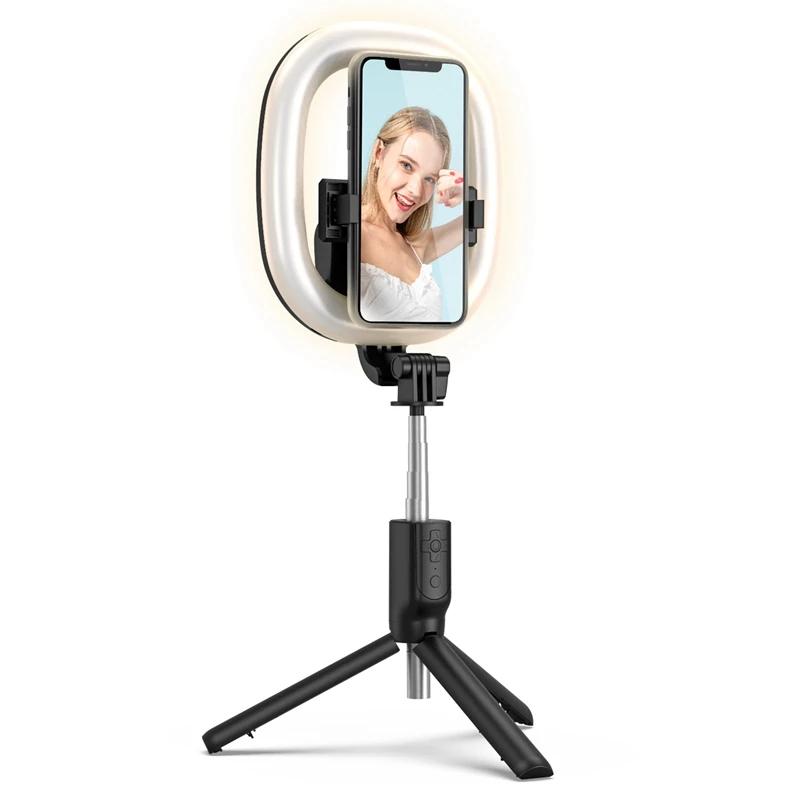 

Folding LED Selfie Stick Dimmable Bluetooth Remote Control Tripod Ring Fill Light Portable with Remote Control
