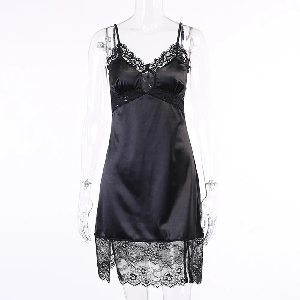 

2021 Vintage Sexy Lace Dress Goth Spaghetti Straps Hollow Out Mini Dress Harajuku Aesthetic High Waist Mini Dress Party Wear New