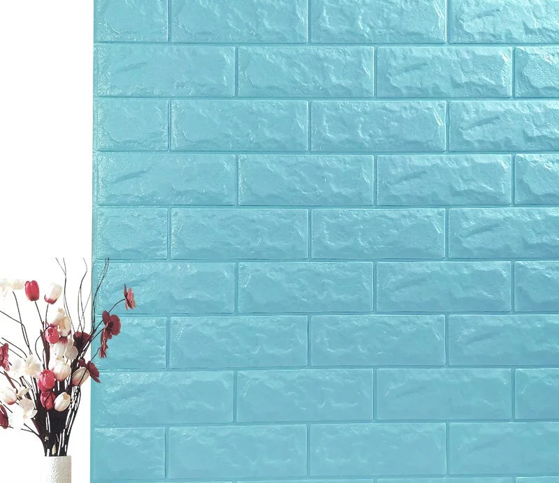 Sky Blue 70*77 см DIY самоклеющиеся 3D кирпичные настенные наклейки Декор для гостиной пенопластовое водонепроницаемое покрытие для стен для детей Rm tv Background-W001 - Цвет: Sky Blue