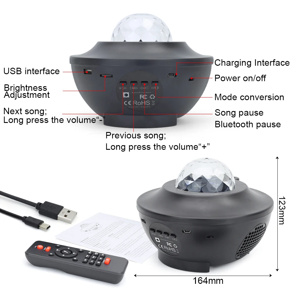 usb star led night light rgb music starry water wave bluetooth speaker led galaxy projector light room decor for home childrens free global shipping