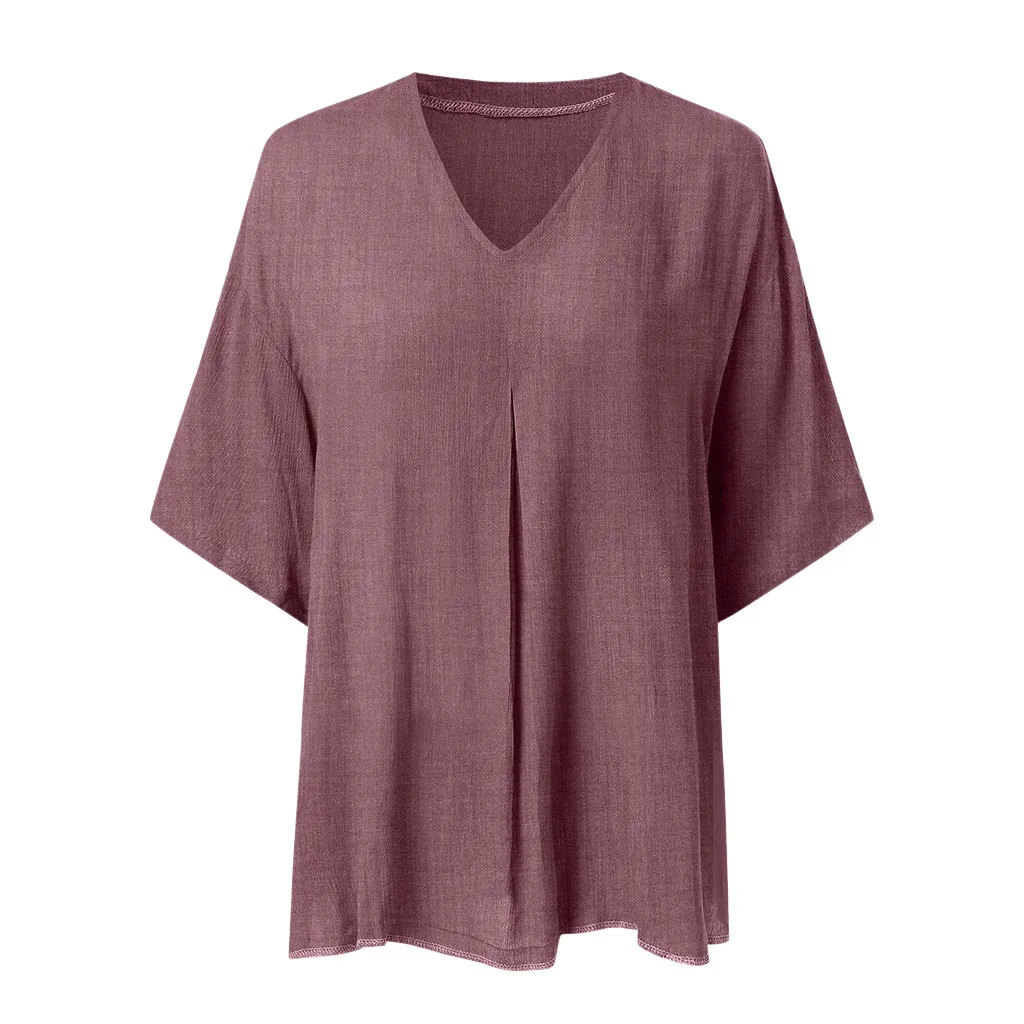 

Summer Fashion Cotton Linen Blouse Ladies Loose Solid V-Neck Tee Tops Female Womens Short Sleeve Shirt Blusas Femininas Clothing