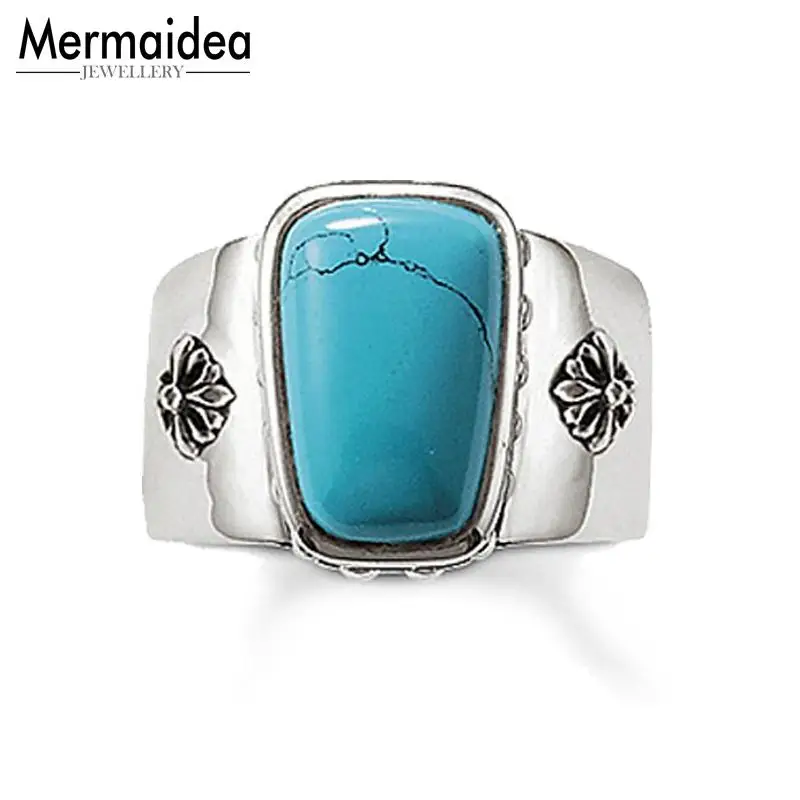 Серебряное кольцо с натуральным камнем синее в форме трапеции Rammel 2020 модное