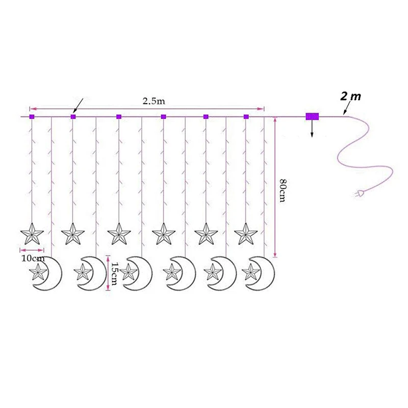 

1Pcs Moon Star Curtain Lights Ramadan Led String Light Islamic Muslim Decoration Home Party Supplies