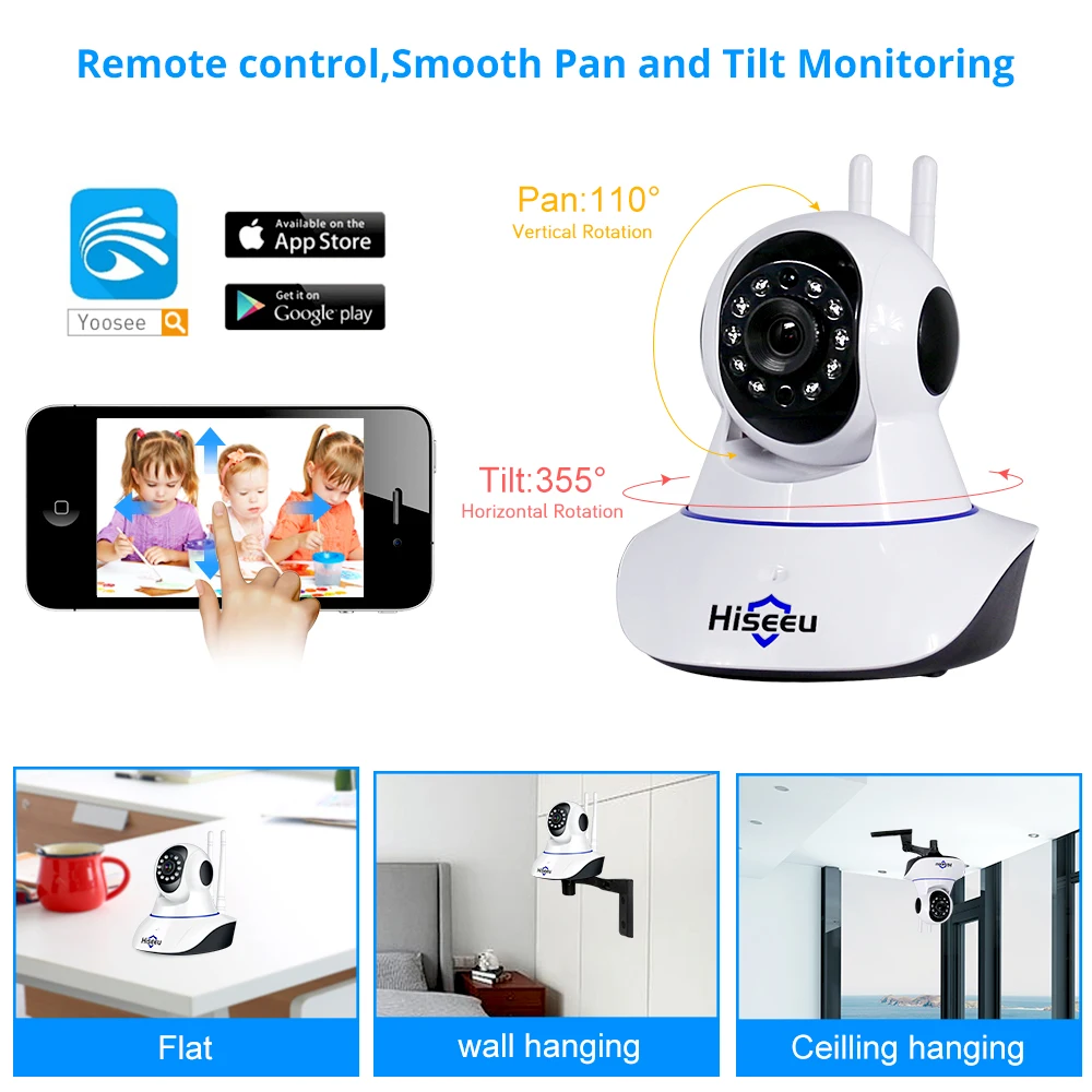 Hiseeu Домашняя безопасность 1080P 3MP Wifi ip-камера аудио запись SD карта памяти P2P HD CCTV Беспроводная камера видеонаблюдения радионяня