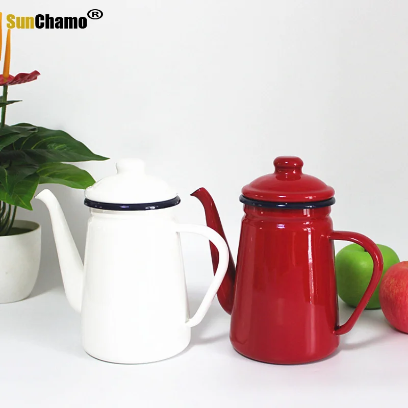 

1.1L Enamel Coffee Pot Hand Tea Kettle Induction Cooker Gas Stove Universal Coffee Carafe