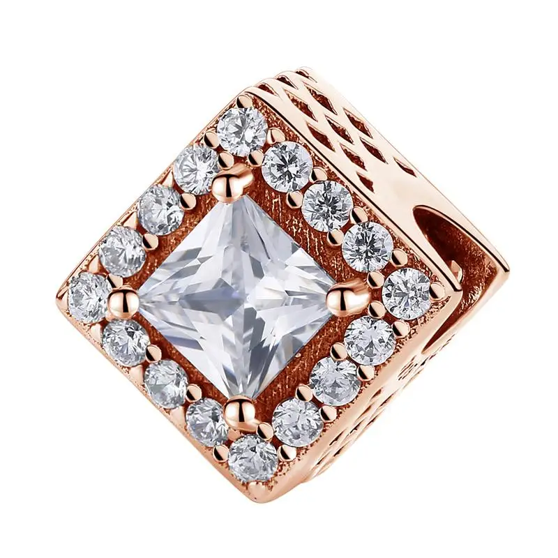 YW25806-Rose Authentic 925 Sterling Silver Beads Charm Crystal charm Rose Gold Clear CZ Fit Original Pandora Bracelet Women Diy Jewelry - Цвет: YW25806-Rose