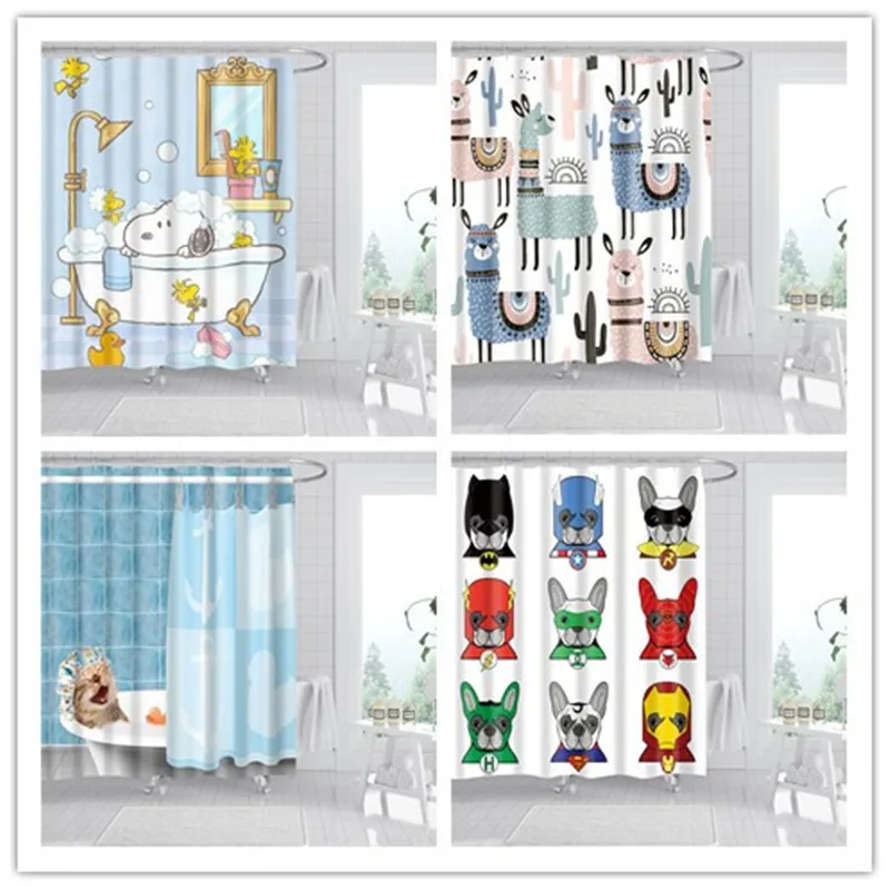 Забавные 3D кошка собака водонепроницаемая занавеска для ванной с Крючки