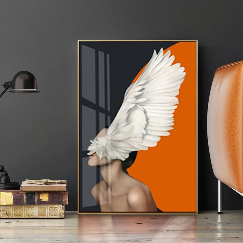 

Nordic Orange Angels Fall In Canvas Painting Modern Sexy Figure Wall Prints Poster For Beauty Salon Girl's Bedroom Home Decor